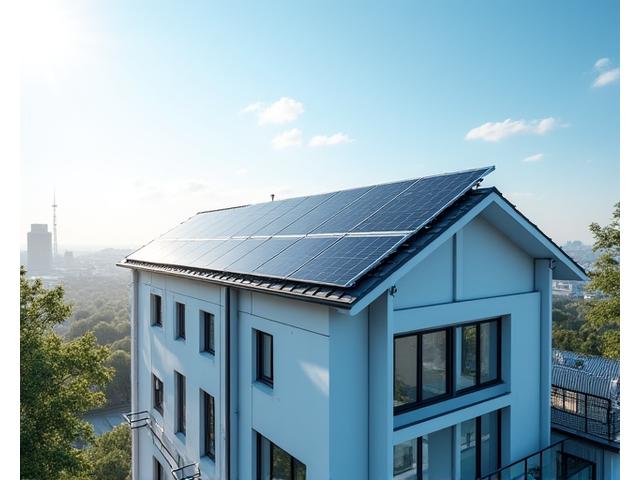 Solar panels on a roof connected to smart home energy display