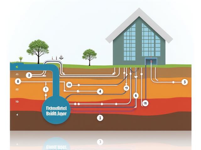 Diagram showing a geothermal heat pump system with underground pipes