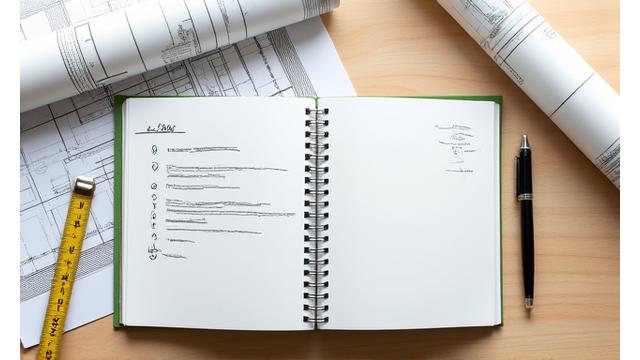 Image of a construction planning checklist and blueprint