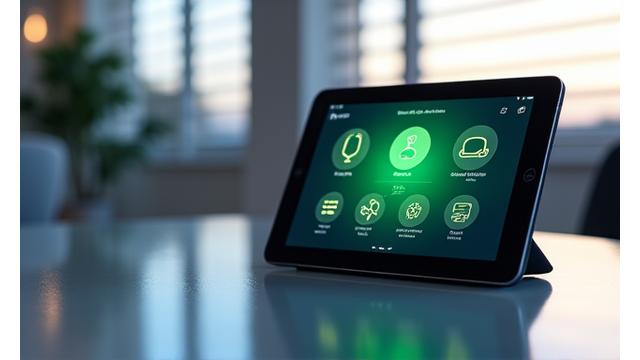 Image of smart home tablet interface controlling lights and security
