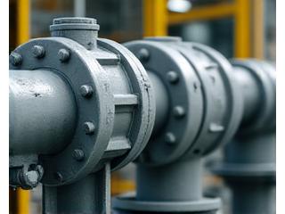 Custom-fit removable insulation covers on complex valve assemblies, highlighting accessibility for maintenance.