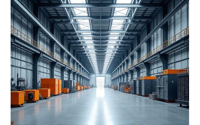 Large industrial prefabricated facility with machinery inside, illustrating rapid setup capability.