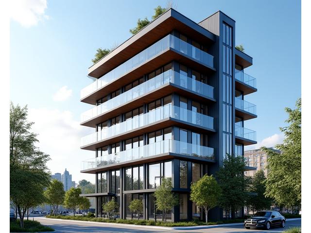 Contemporary city apartment building with sleek facade and balconies, developed by DLAZ GmbH.