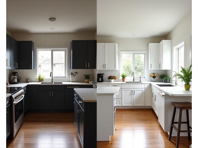 Before and after image of a home renovation, highlighting DLAZ GmbH's transformation capabilities.
